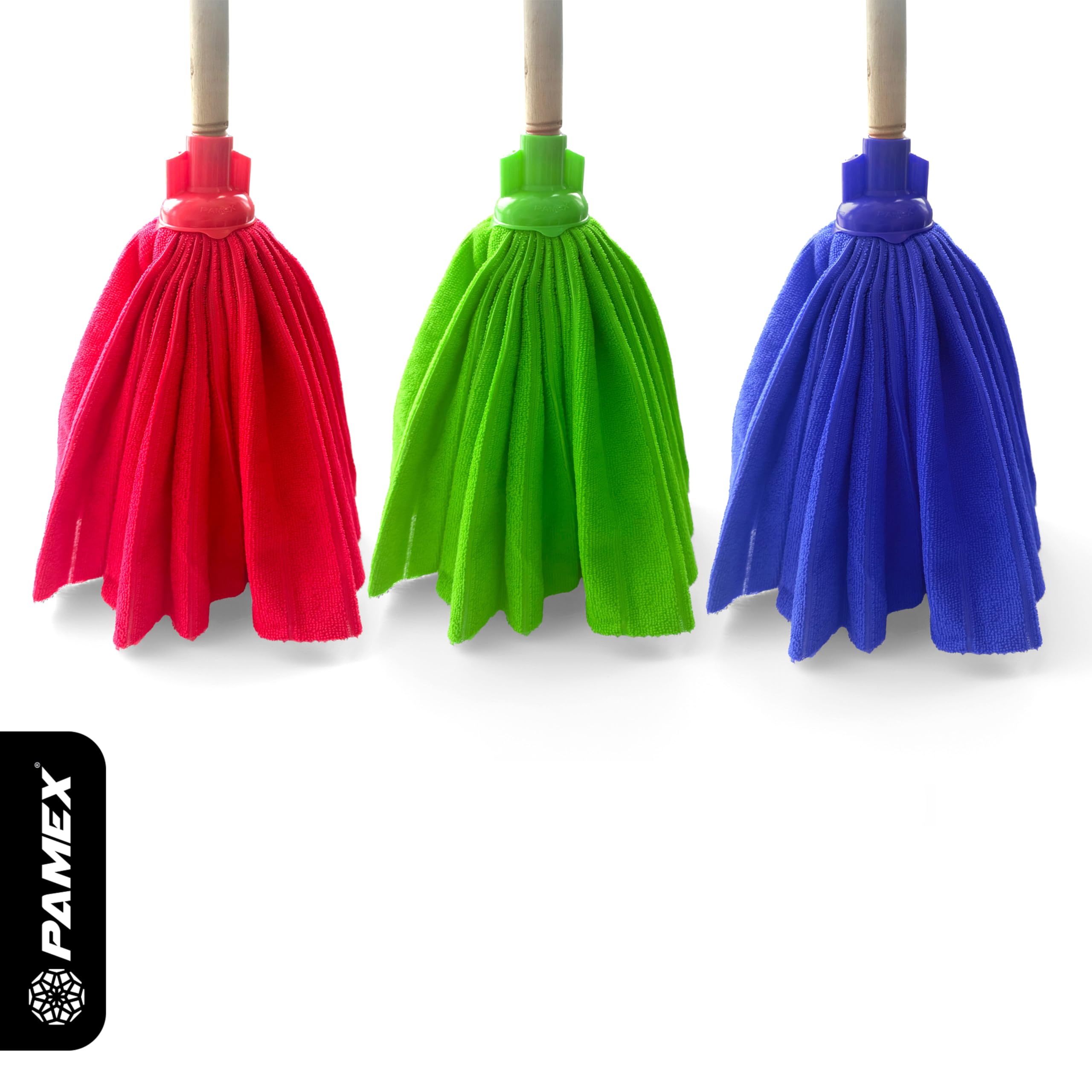 Pamex - Fregona Microfibra Ballarina 360º en Tres Colores Azul, Rojo, Verde Fregona Superabsorbente - Caja de 24 Unidades