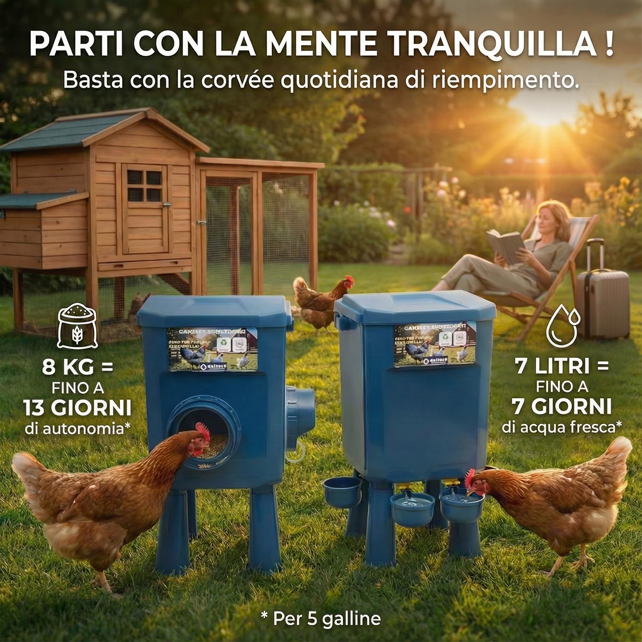 Kit Mangiatoia e Abbeveratoio per Galline 8KG/7L – Anti-Parassiti, Valvola Automatica, Anti-Cianobatteri, Ideale per Microfattorie e Allevatori Amatoriali, Autonomia a Lunga Durata, Riduce i Ricarichi