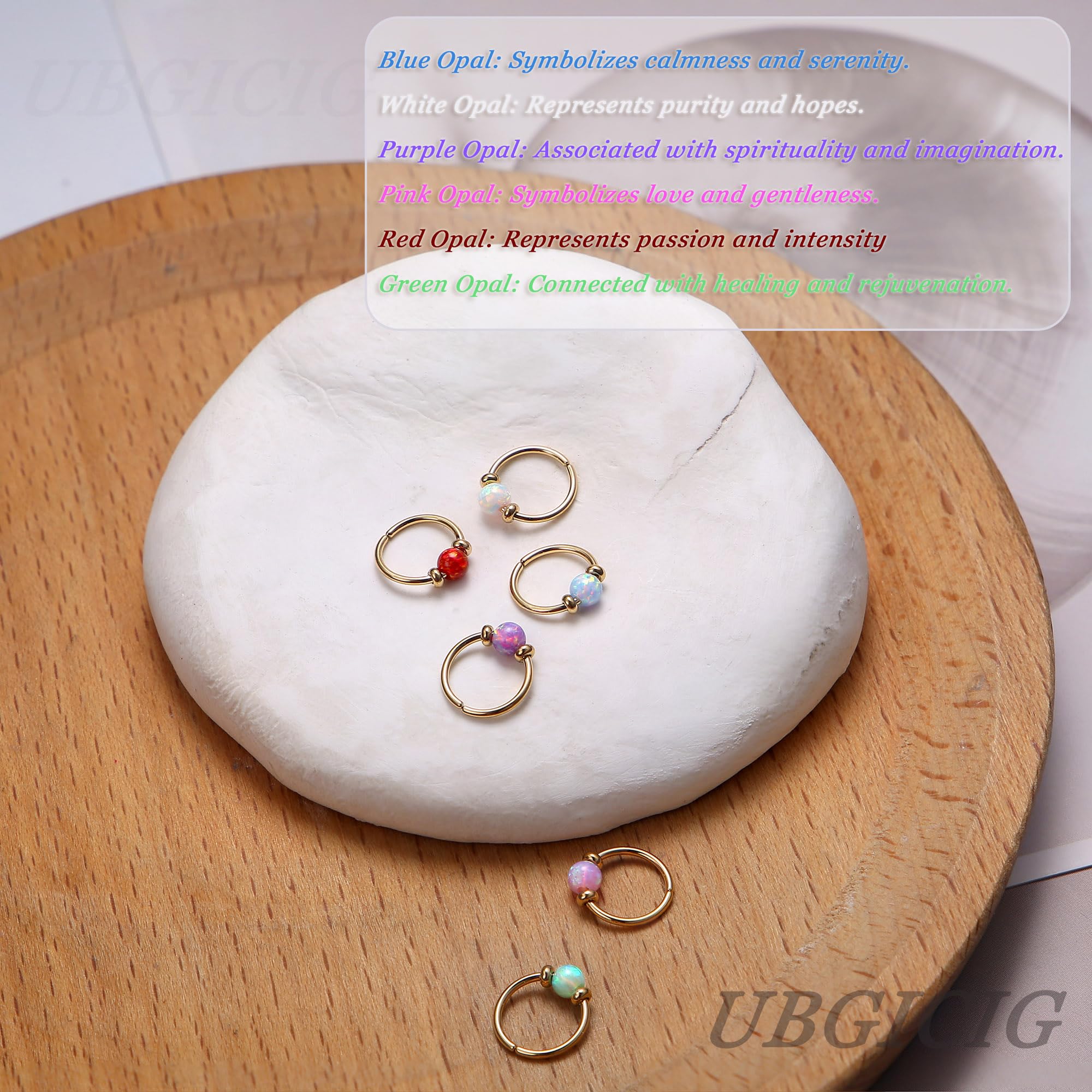 UBGICIG Opal cienkie kolczyki w nosie obręcze - 24G/20G stal chirurgiczna 316L przekłuwanie nosa biżuteria różowy/niebieski/biały/czerwony/fioletowy 7mm srebrny/złoty