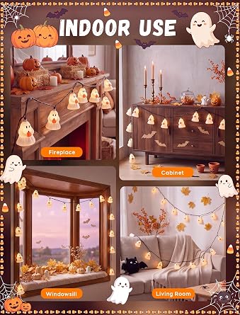 Halloween Decorations Ghost String Lights,8.5FT 10 LED Plug in Ghost Lights