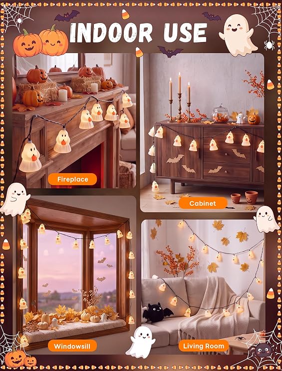 Halloween Decorations Ghost String Lights,8.5FT 10 LED Plug in Ghost Lights