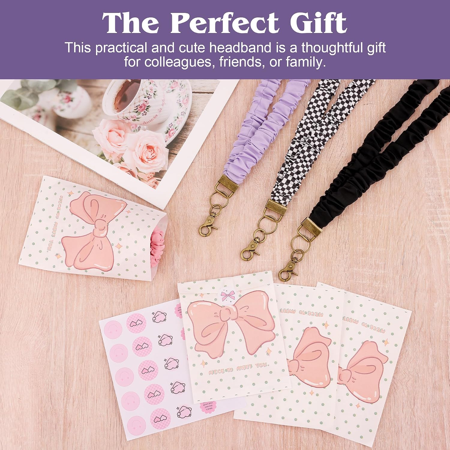 Catcan 4 Pcs Scrunchies Lanyards for ID Card, Badges Holder, Keys and Phone with 4 Pcs Clear Badge Holders, Adjustable Stretchy Lanyard for Teachers, Students, Office Staffs (19.6 Inches) thumbnail