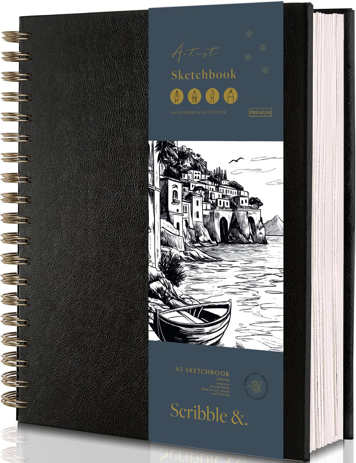 Scribble & Dot™ A5 Sketchbook for Artists 200GSM Ultra Thick Paper – Spiral Bound Art Book, A5 Sketch Pad for Sketching, 14 x 20cm, 50 Sheets / 100 Pages per Book.