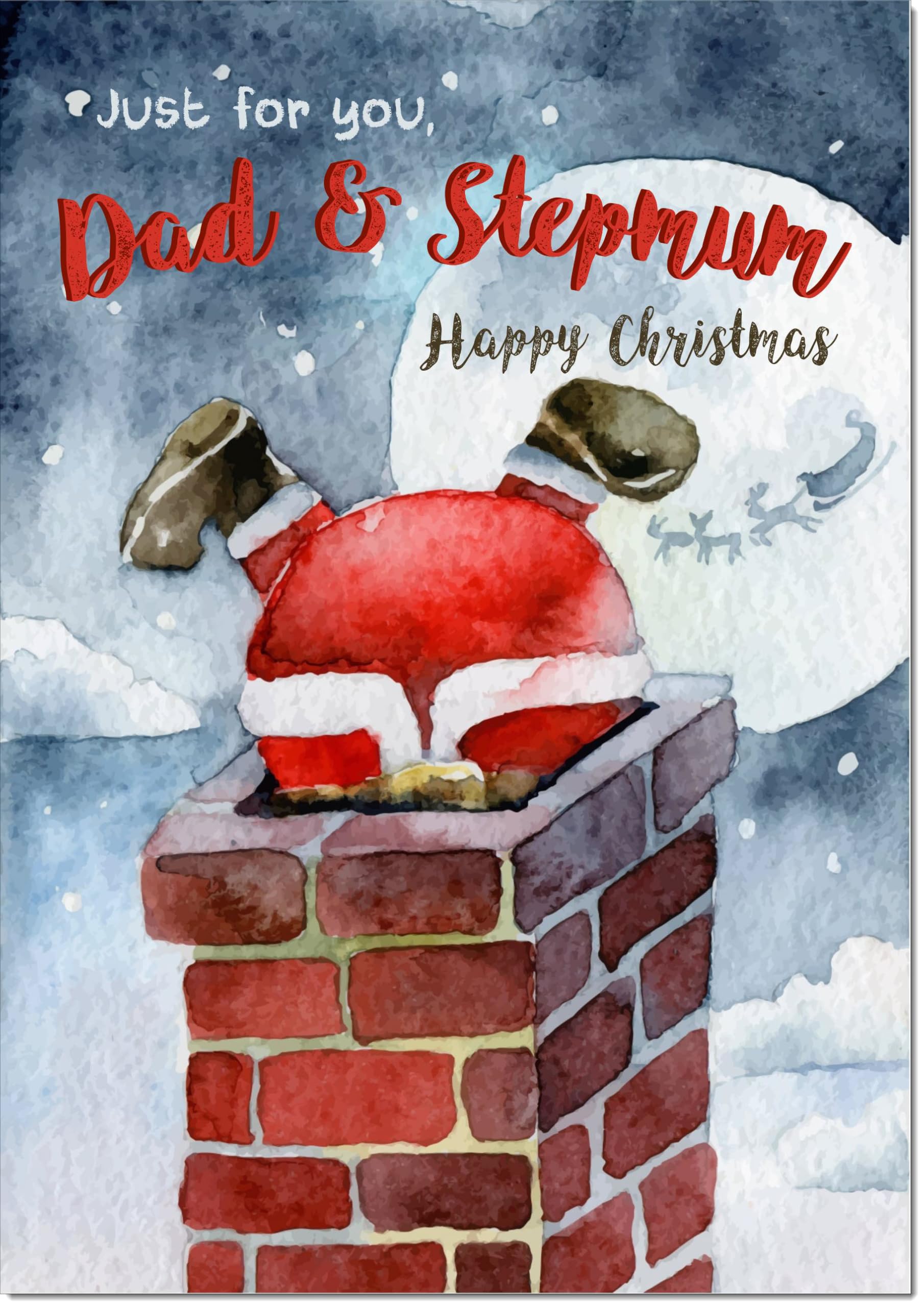 doodlecards Dad and Stepmum Christmas Card Santa Chimney Large A4 Size Christmas Card for Dad & Stepmum with Plain Envelope — image 1