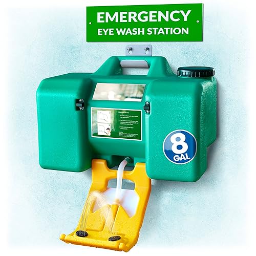 Miniatura 9 de Estación de lavado de ojos portátil de 8 galones, estación de lavado de ojos de montaje en pared, compatible con OSHA, estación de lavado de ojos de