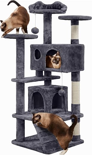 Yaheetech Albero Tiragraffi per Gatti 137 cm con 2 Palle Sisal Naturale...