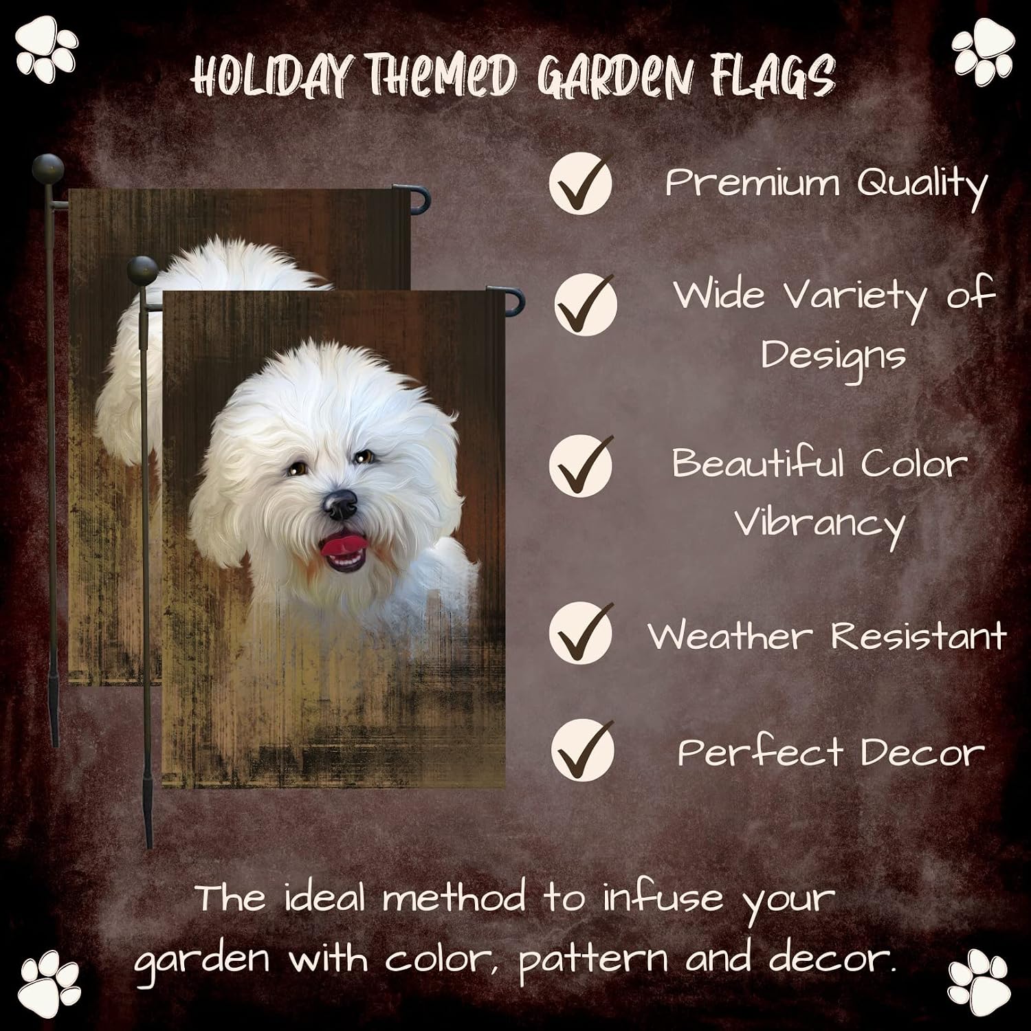 Doggie of the Day Rustic Bichon Frise Dog Garden Flags- Outdoor Double Sided Garden Yard Porch Lawn Spring Decorative Vertical Home Flags 12 1/2"w x 18"h - GFLAG59959