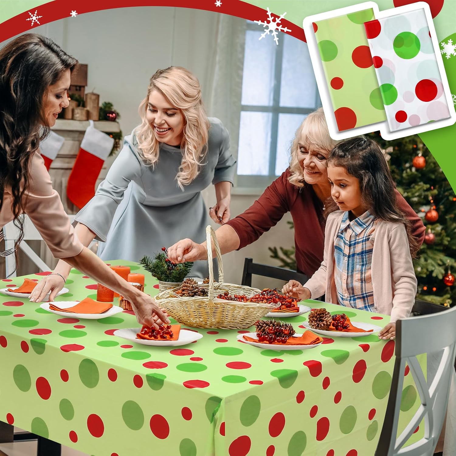 Ganeen 12 Pcs Red and Green Christmas Disposable Tablecloth Plastic Christmas Rectangle Polka Dot Tablecloth Xmas Party Decoration 54 x 108 in Xmas Disposable Table Cover for Holiday Birthday Party