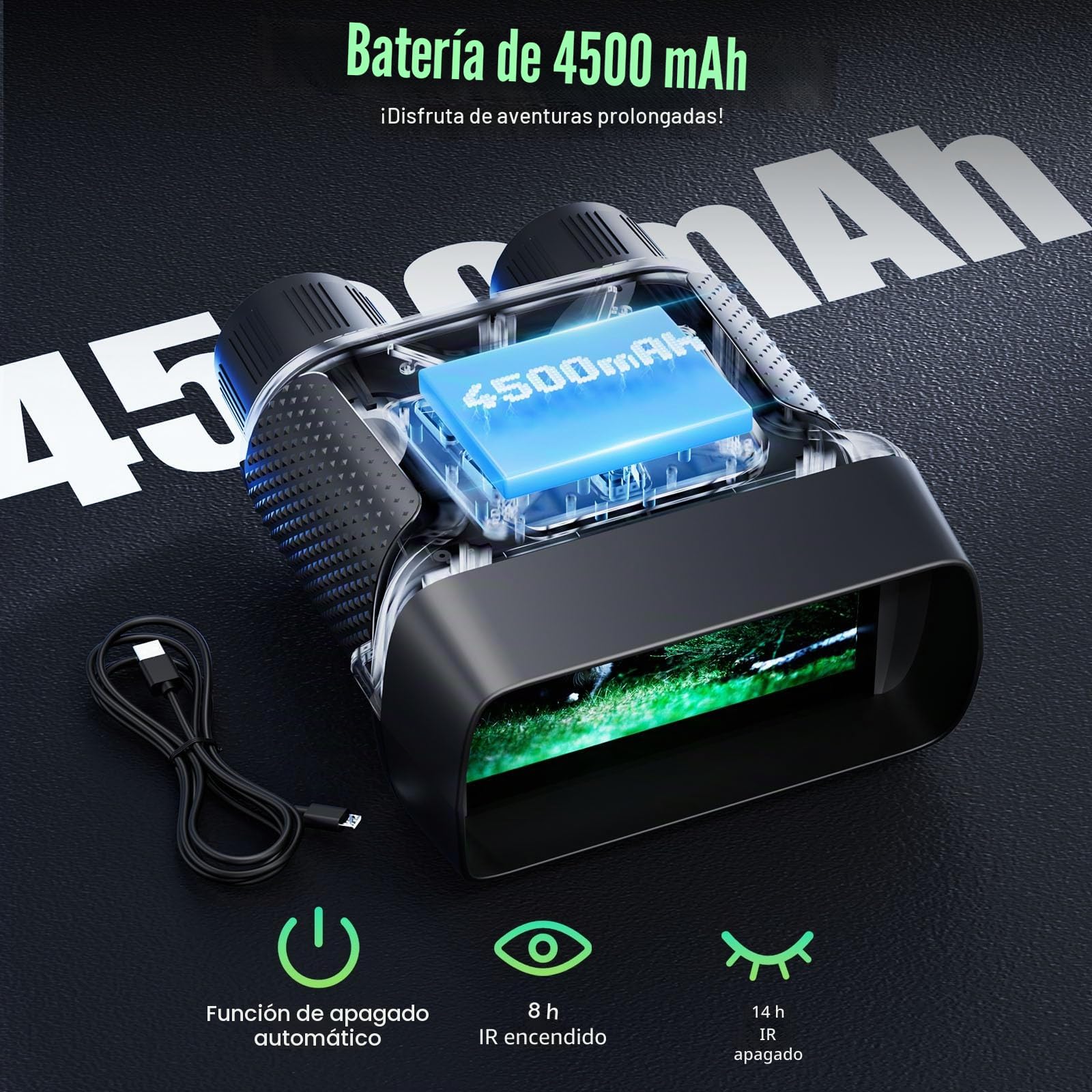 Gafas de visión nocturna, video 4K UHD y prismáticos de visión nocturna infrarroja de imagen de 36 MP con pantalla de 4.5 pulgadas, batería recargable de 4500 mAh, tarjeta TF de 32 GB, zoom