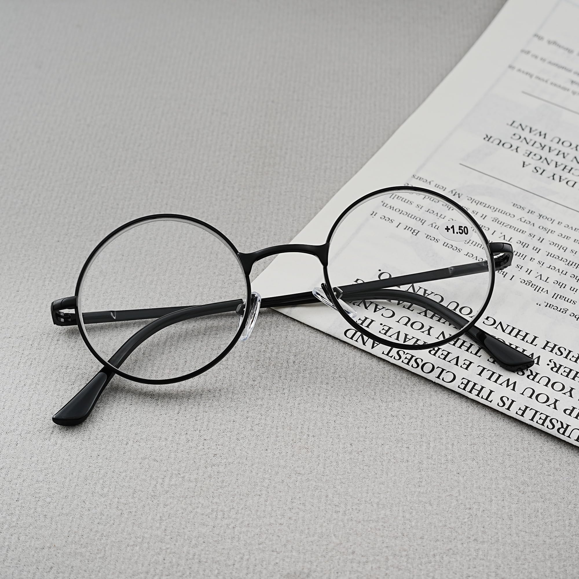 Damskie męskie okrągłe okulary do czytania Vintage metalowa ramka pasek do okularów