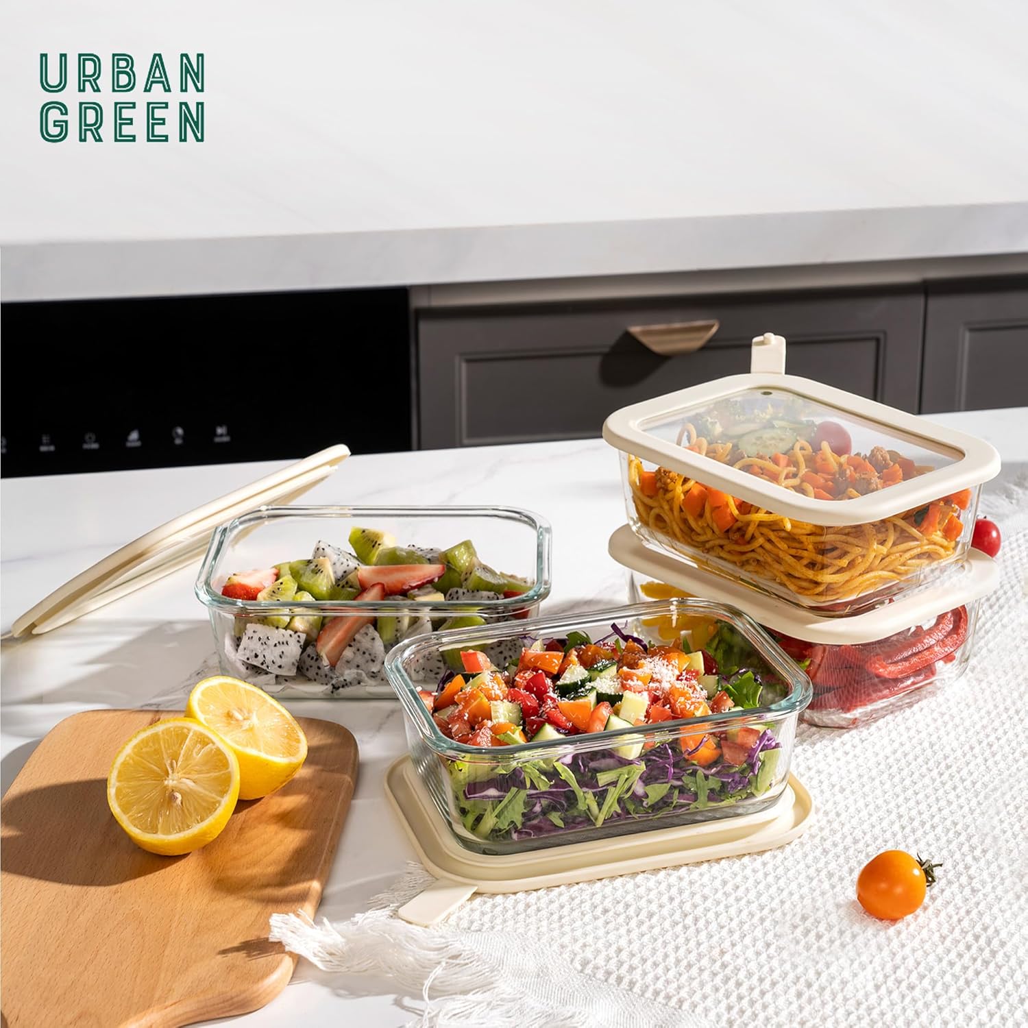 Urban Green Glass Food Storage Containers with Glass Lids, Microwave Safe Food Container Set, Airtight Food Container Set, LeakProof, 100% Plastic Free, White Color, 4pack - Image 9