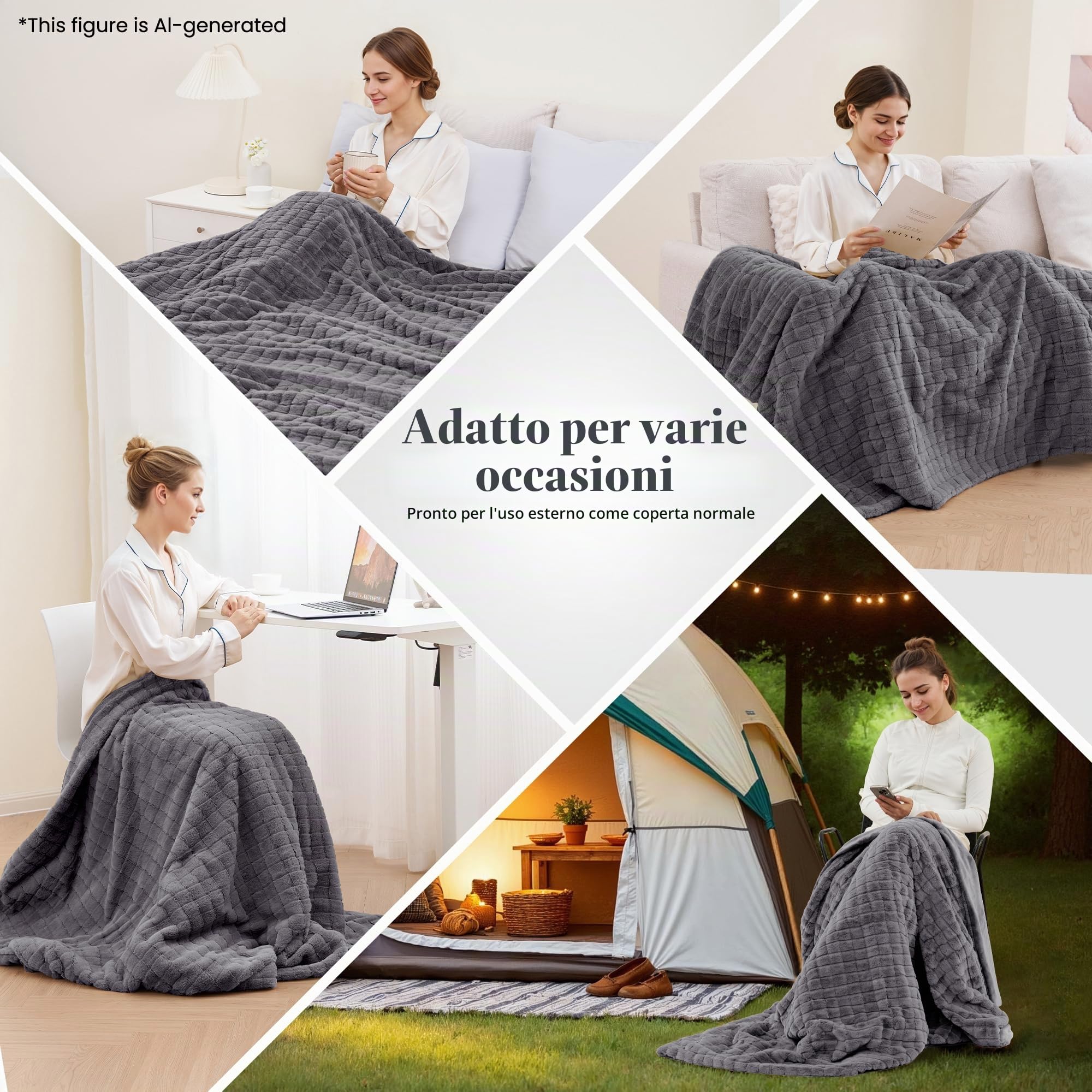 Coperta Elettrica 130x180cm, Coperta Riscaldante con Peluche Coniglio 3D e Flanella, 4 Livelli Calore, Spegnimento Automatico 10H, Lavabile in Lavatrice per Letto, Divano e Ufficio (Grigio Scuro)
