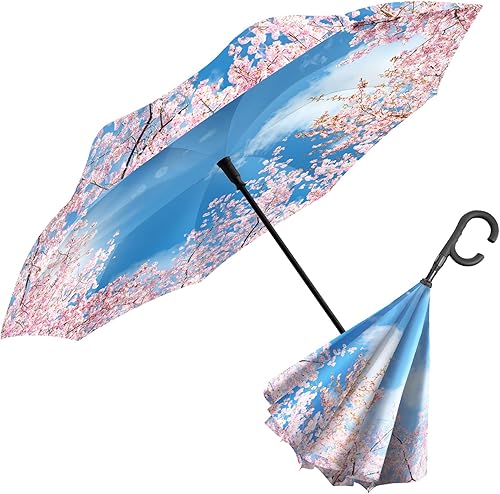 RainCaper Paraguas invertido invertido (de adentro hacia afuera) a prueba de viento de arte fino con apertura inversa al revés Paraguas con mango