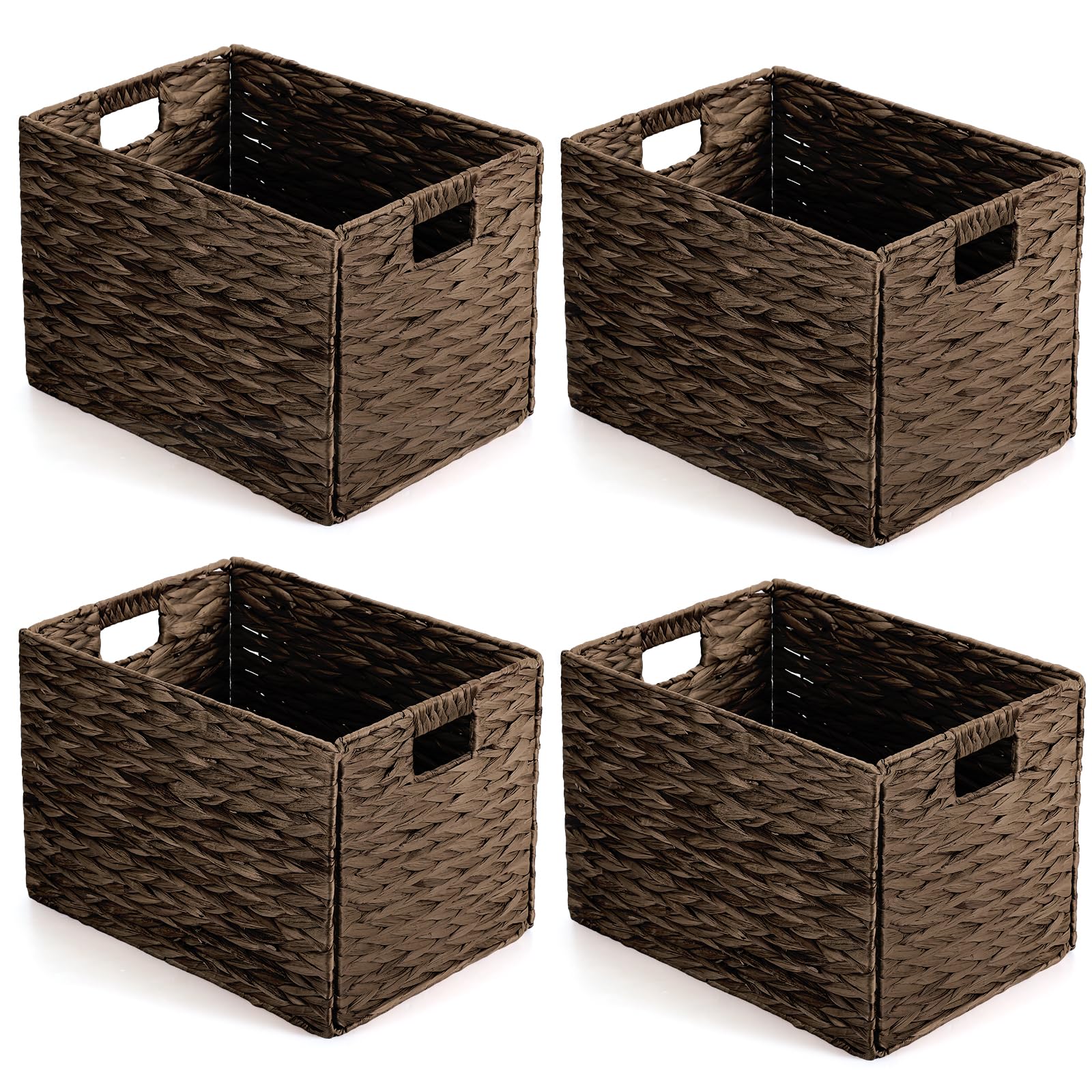 Panier de rangement en osier Layhit lot de 4 bacs pliables marron foncé pour étagère de salon