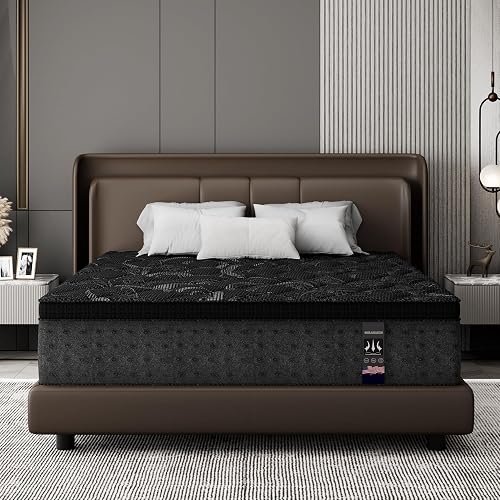 King Size Mattress 14 Inch, Black Medium Firm Hybrid Mattresses with Gel Memory Foam & Pocket Springs, King Mattress in a Box for Motion Isolation, Upgraded Edge Support, CertiPUR-US