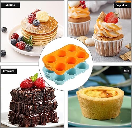 Miniatura 4 de Ohola - 2 moldes de silicona para magdalenas, moldes de silicona antiadherentes de 6 cavidades para hornear, perfectos para cupcakes, magdalenas,