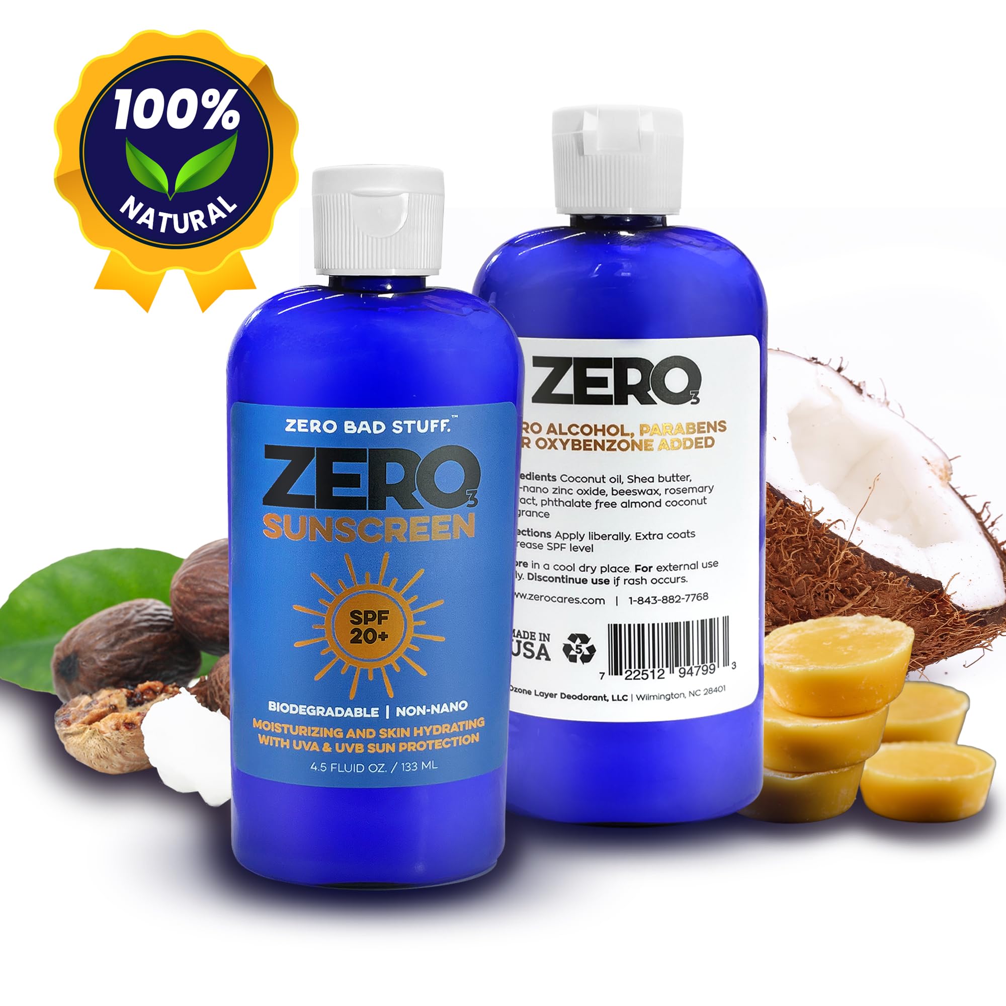 Amazon.com: ZERO SPF 20 Natural Sunscreen, UVA/UVB Sunblock for