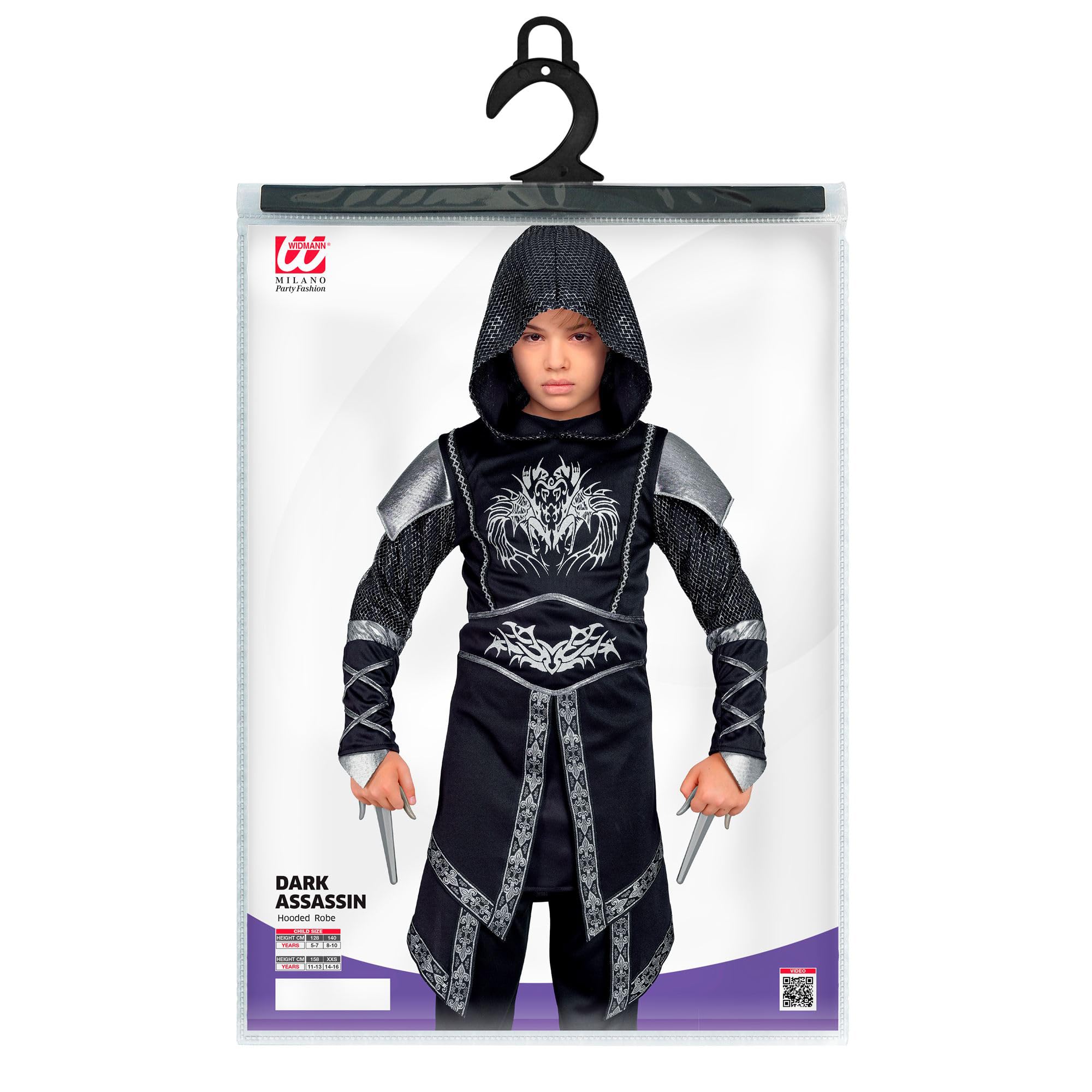 W WIDMANN MILANO Party Fashion - Disfraz niño caballero oscuro, negro, medieval, soldado, ninja, guerrero