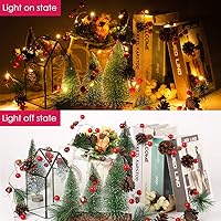 Vista 5 de Guirnalda de Navidad con 20 luces LED de 6.5 pies, con luces de pino y baya roja, funciona con pilas, guirnalda de luces LED, decoraciones