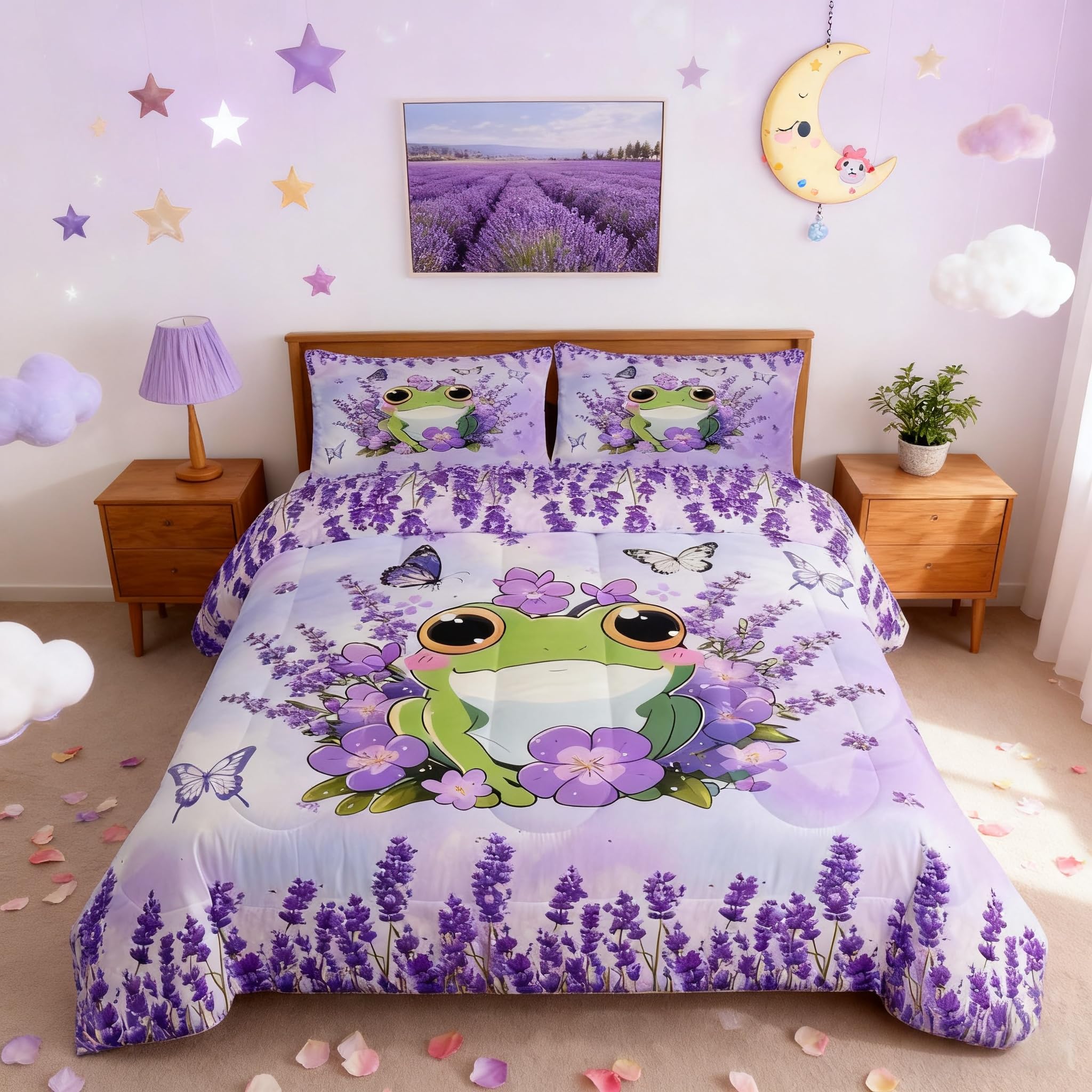 Parure de lit grenouille mignonne anti-plis pour literie enfant et femme