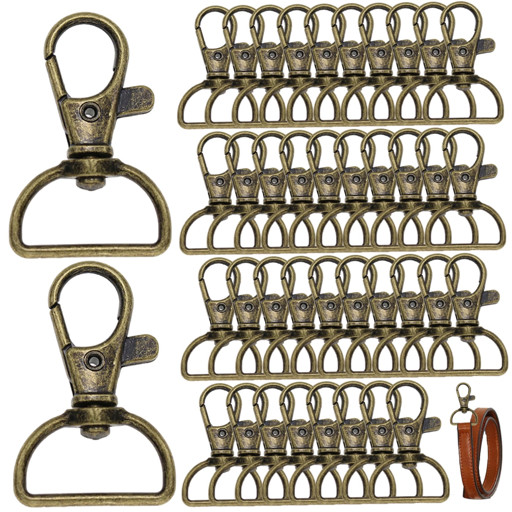40Pcs Swivel Snap Hooks, 360 Degree Bronze Swivel Hooks with D-Shaped Key Rings, Sturdy Keychain Clip for Keychain Clip Lanyard, Jewelry Making, DIY Crafts ·1