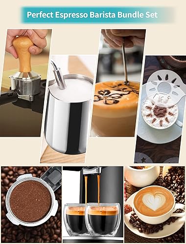 Miniatura 2 de Gevi Jarra espumadora de leche de 12 onzas  11.8fl oz para café con leche, capuchino, arte con distribuidor de café de 2.008in, 16 plantillas de
