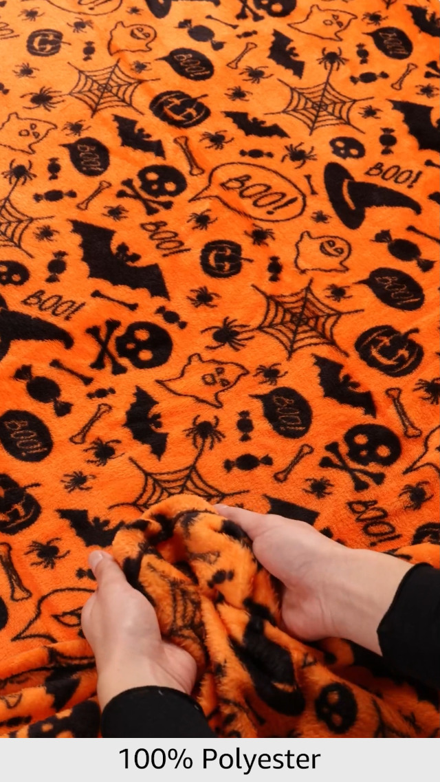Couverture Polaire Halloween Motifs Chauves-souris Et Crânes | 120x150 Cm, Super Douce, Décorative - 13