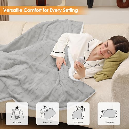 Vista 77 de Manta térmica, manta eléctrica con 5 niveles de calefacción y apagado automático de 4 horas, manta de calentamiento rápido de sherpa súper suave