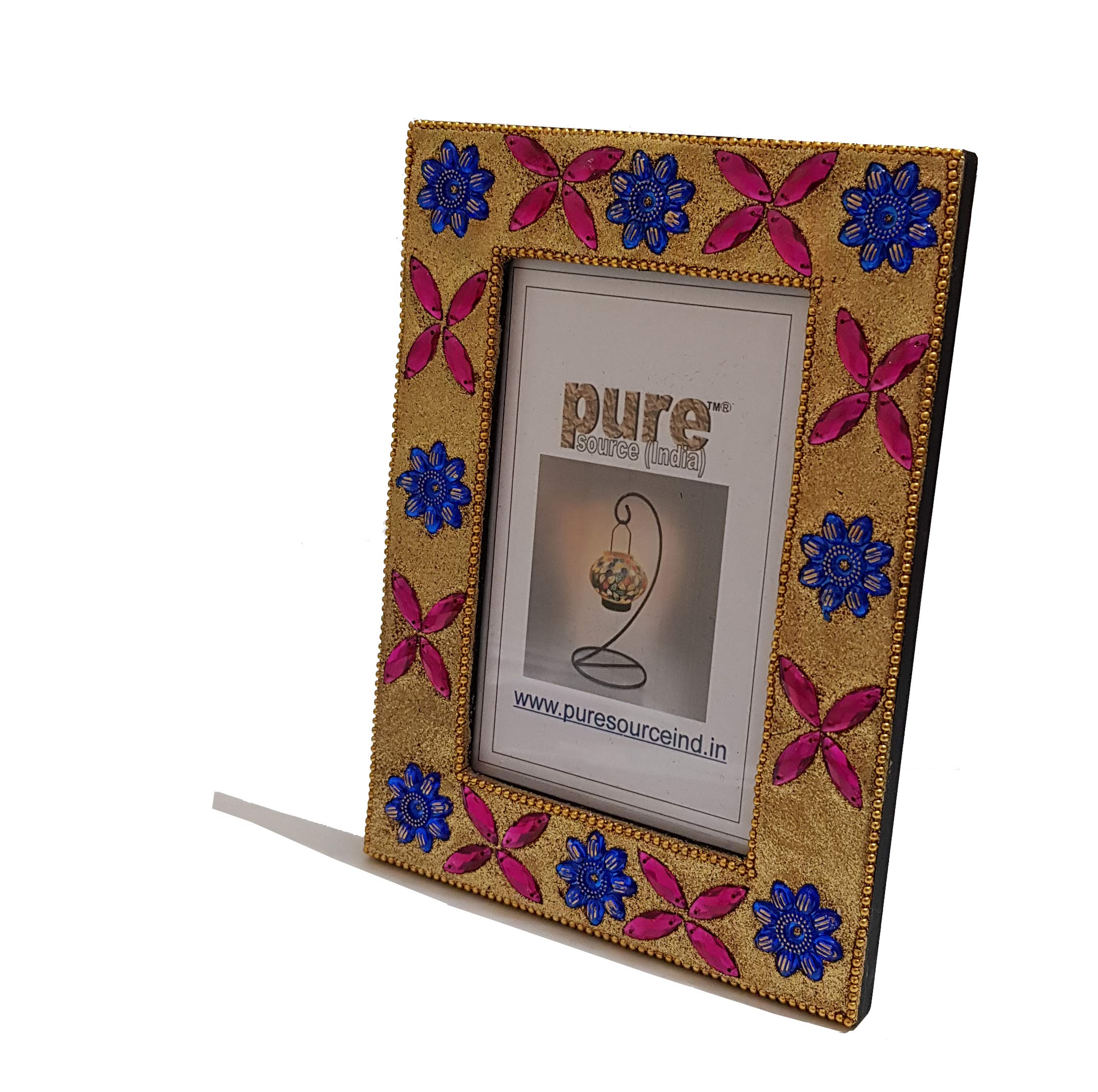 Pure Source India Photo Frame 6 x 4 Inch Size,Beaded Work Done by Hand on This Frame,Juat Gift This One On Birthday, Marriage Day, Or Any Suitable Occasion (Total Size - 8 x 6 Inch)