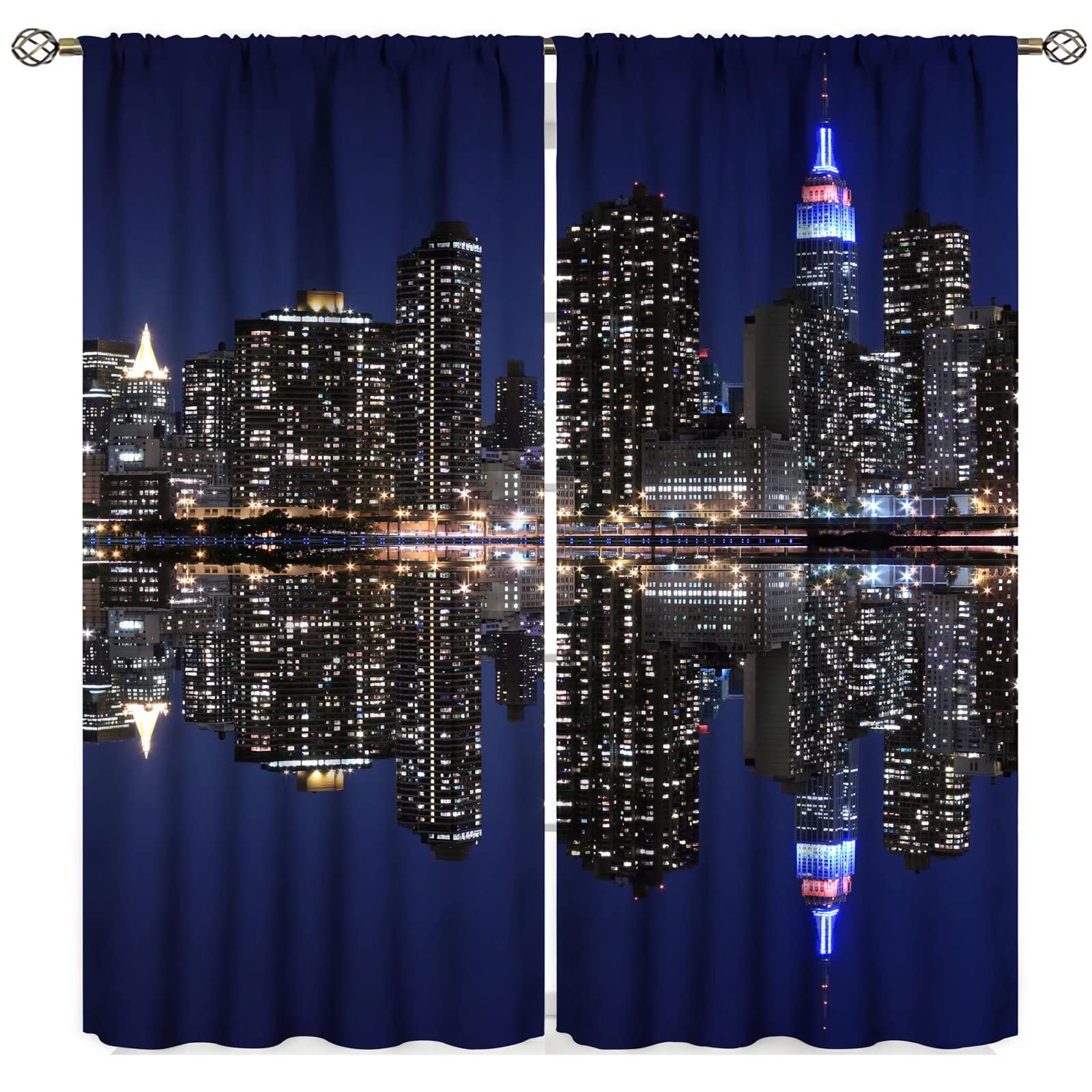 Yearn Jear City Curtains Manhattan New York City USA Skyline Night of View Ocean Modern 3D Print Pattern Window Drapes for Bedroom Living Room Cafe 2