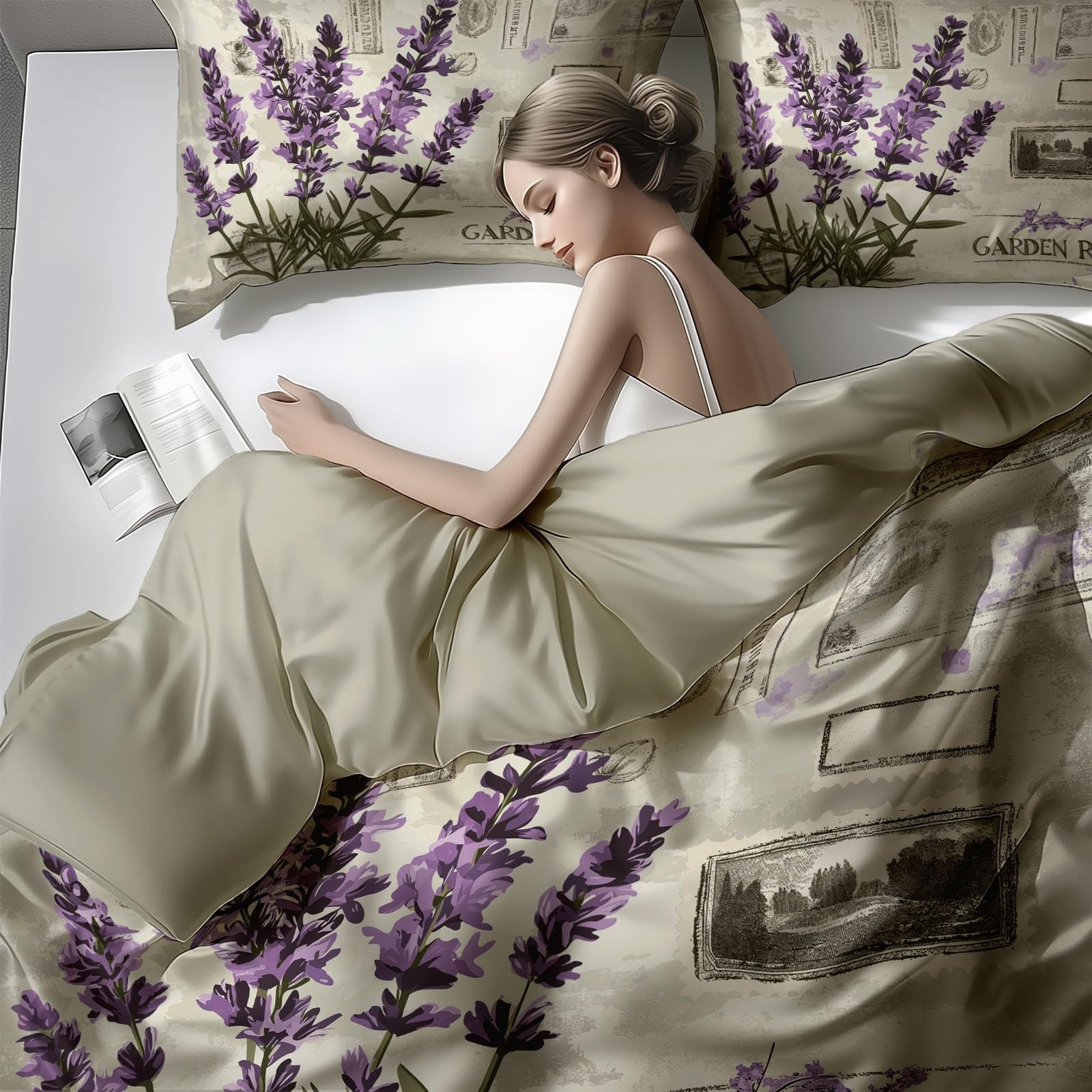 Dwustronna poszwa na kołdrę z mikrofibry 240 x 260 cm - Retro Lavender Pad Super miękka poszwa na kołdrę z zamkiem błyskawicznym, można prać w pralce - beżowa 2 poszewki na poduszki