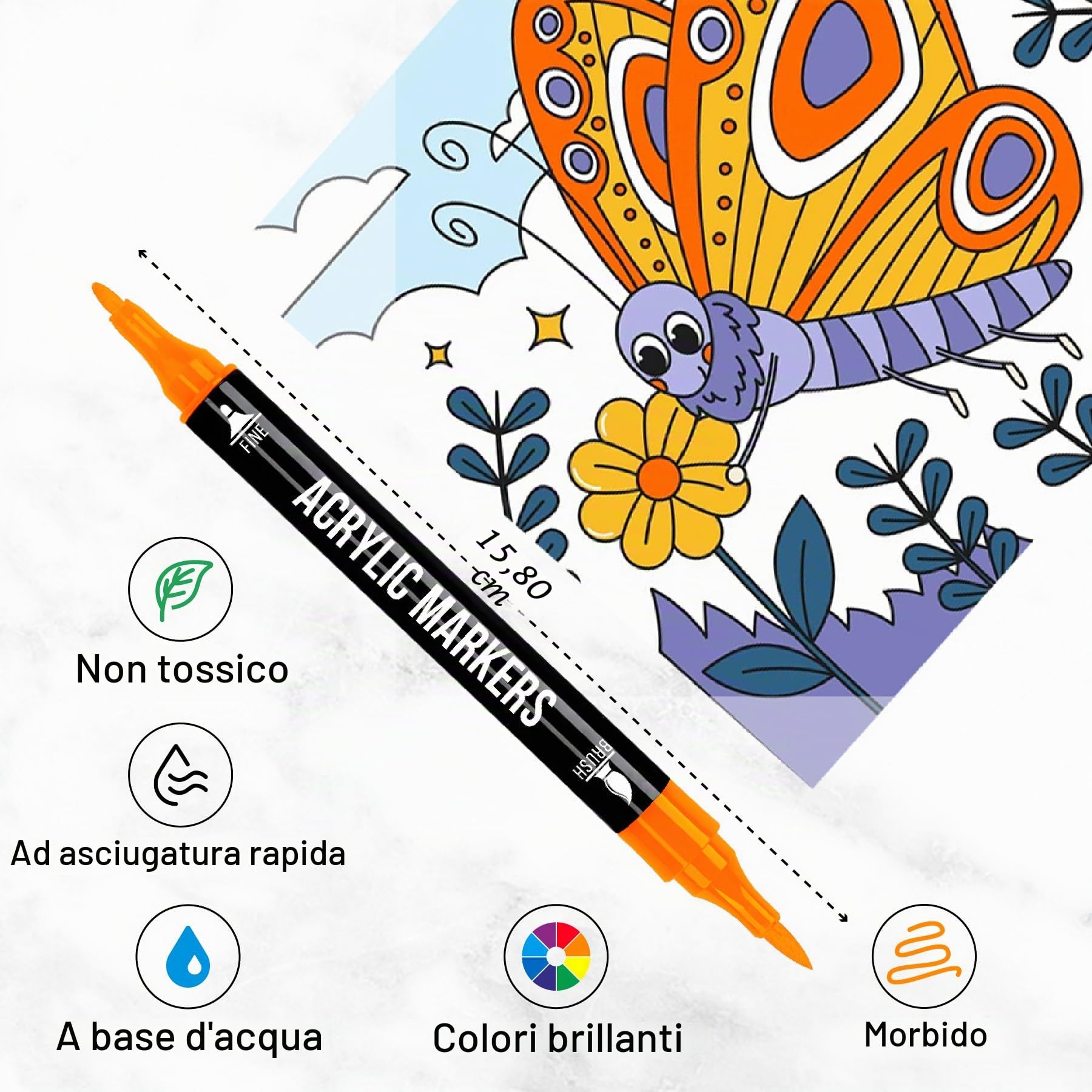Set di 120 matite acriliche – pennarello acrilico con punta fine e pennello per tessuto, tela, vetro, legno e carta, ideale per bambini e adulti, per disegnare e progetti fai da te