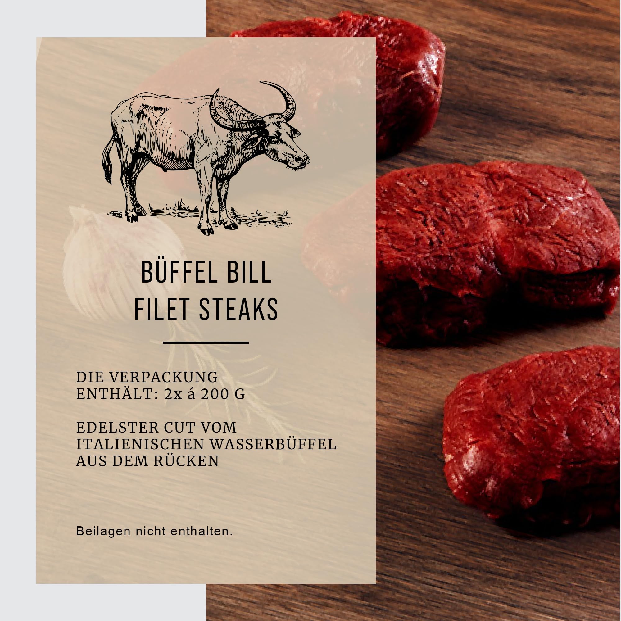Büffel Bill Büffel Filet Steak 2x200g I Zart-saftiges, aromatisches Tenderloin vom italienischen Wasserbüffel Büffelfilet zum Kurzbraten und Grillen