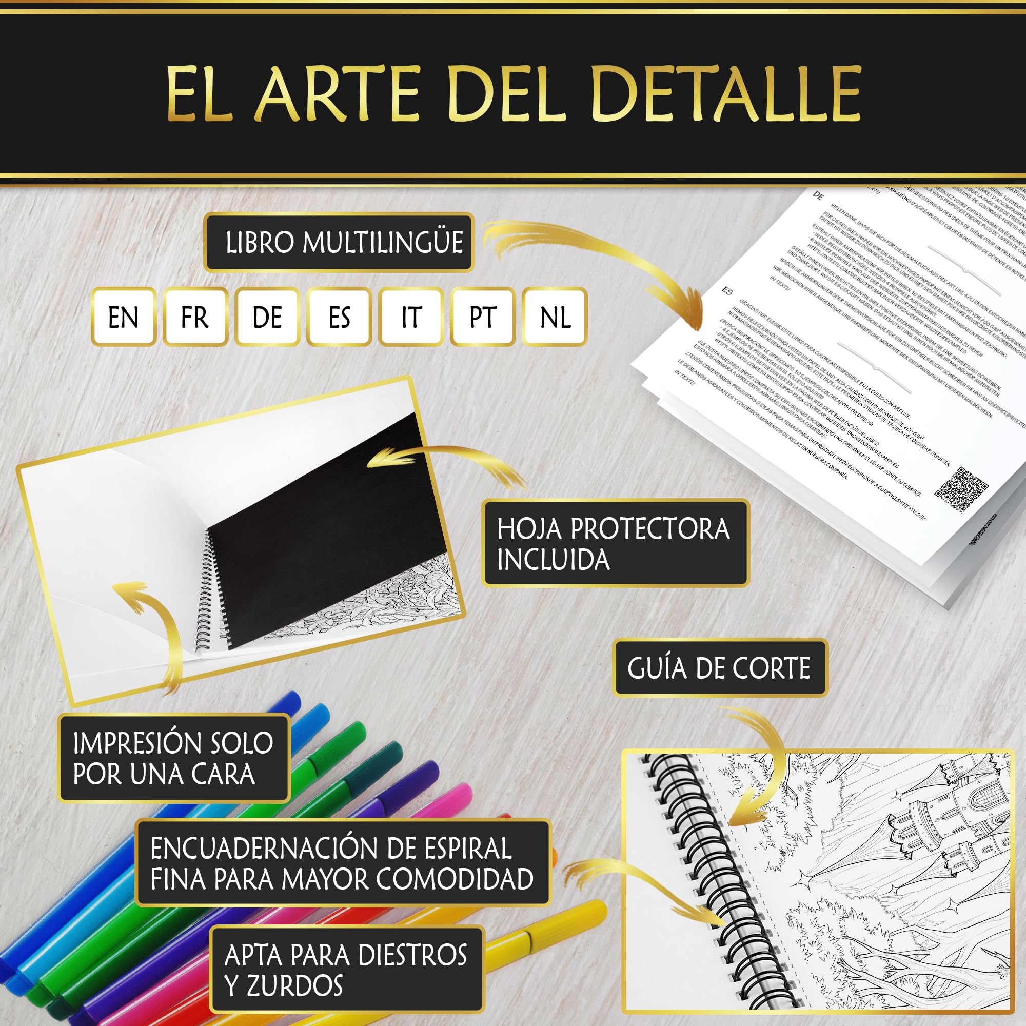 Bosques Encantados Libro de Colorear para Adultos y Adolescentes Papel Premium 200 g/m² Encuadernación en Espiral Fina