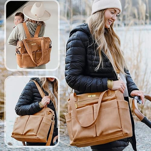 Miniatura 3 de Bolsa de pañales de miss fong Baby Bag de cuero para pañales Mochila y mini bolsa de pañales