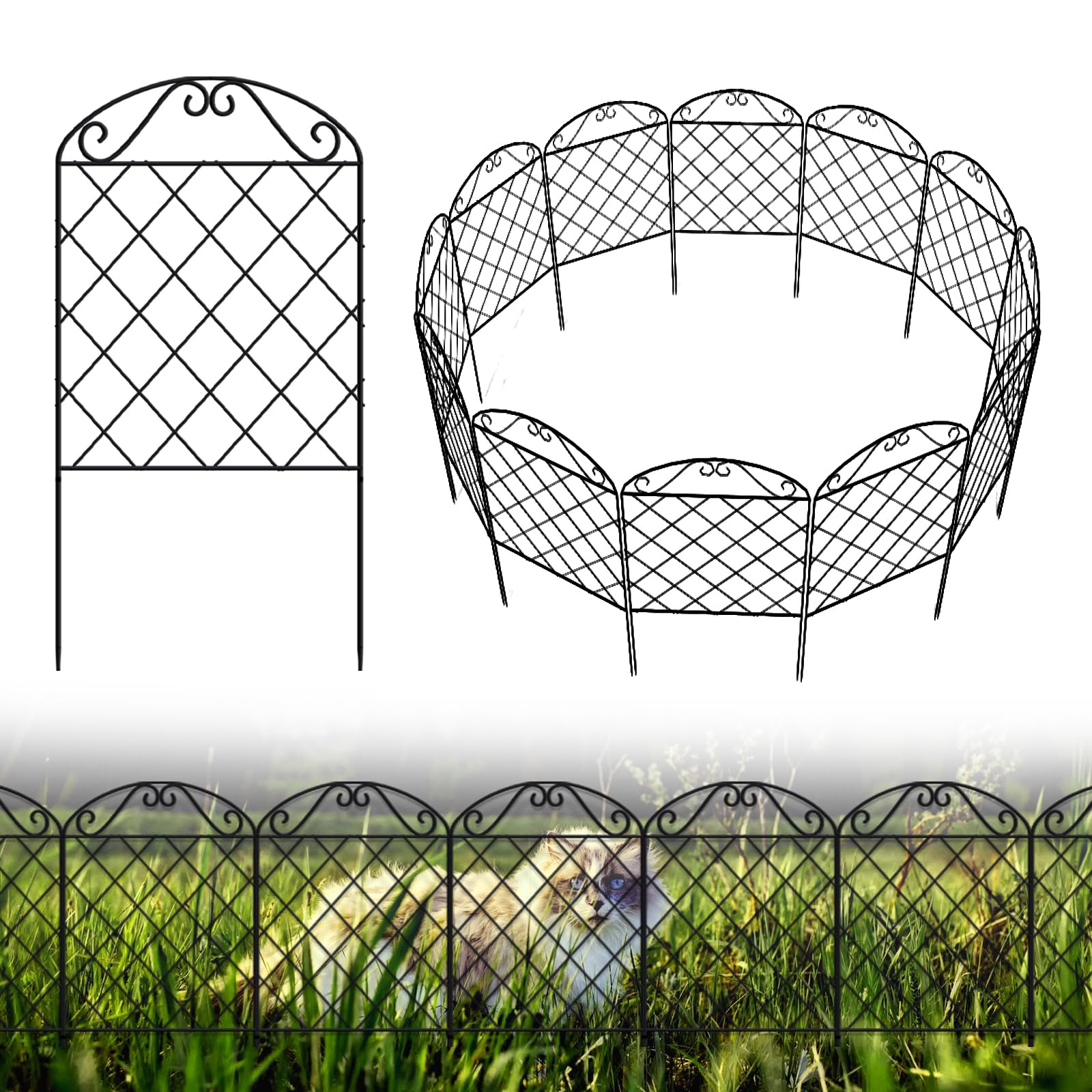 12 Pack Garden Fence, 12.9ft(L) × 24in(H) Animal Barrier Border, Decorative Metal Fence Border, Rustproof Wire Flower Edging Fencing Panel No Dig Garden Fence for Patio Garden Yard, Arched