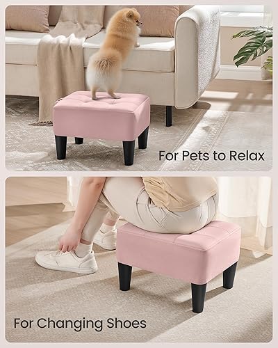 Miniatura 5 de SONGMICS Taburete para pies con patas, taburete otomana pequeña, asiento de terciopelo con cojín grueso, para sala de estar, dormitorio, entrada,