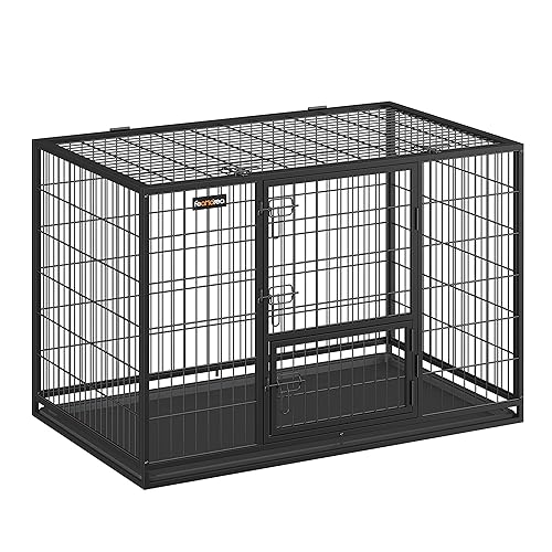 Feandrea Heavy-Duty Dog Crate, Dog Cage, 122 x 74.5 x 80.5 cm, for Medium and Large Dogs, Double Removable Door, Easy Cleaning, Pet Cage, XXL, Black PPD003B01 - 122 cm L x 75 cm W x 81 cm H
