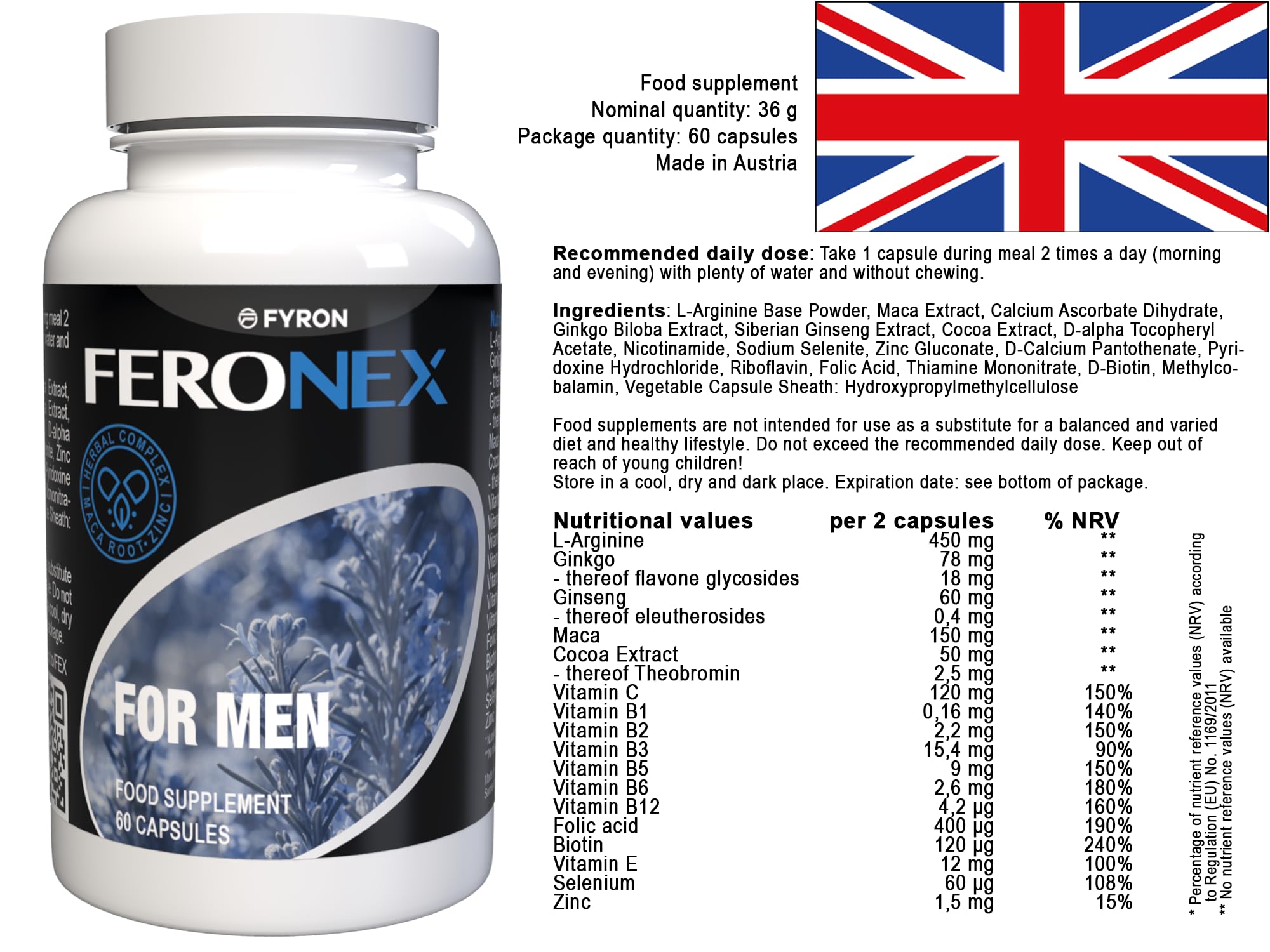 Feronex per gli uomini - 180 Capsule (3x 60 Capsule), Confezione da 3