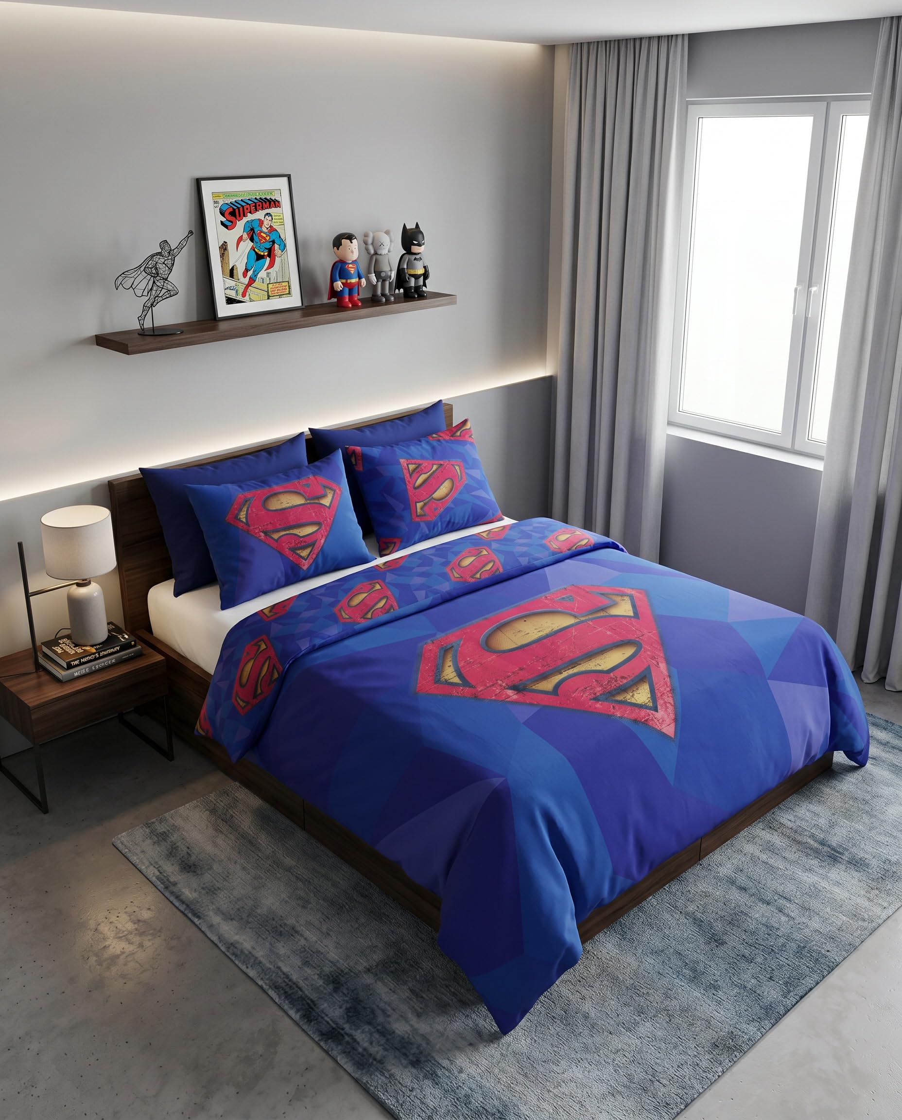 Superman Funda Nórdica Cama 150 240x220 + 2 Fundas Almohada 65x65 Azul