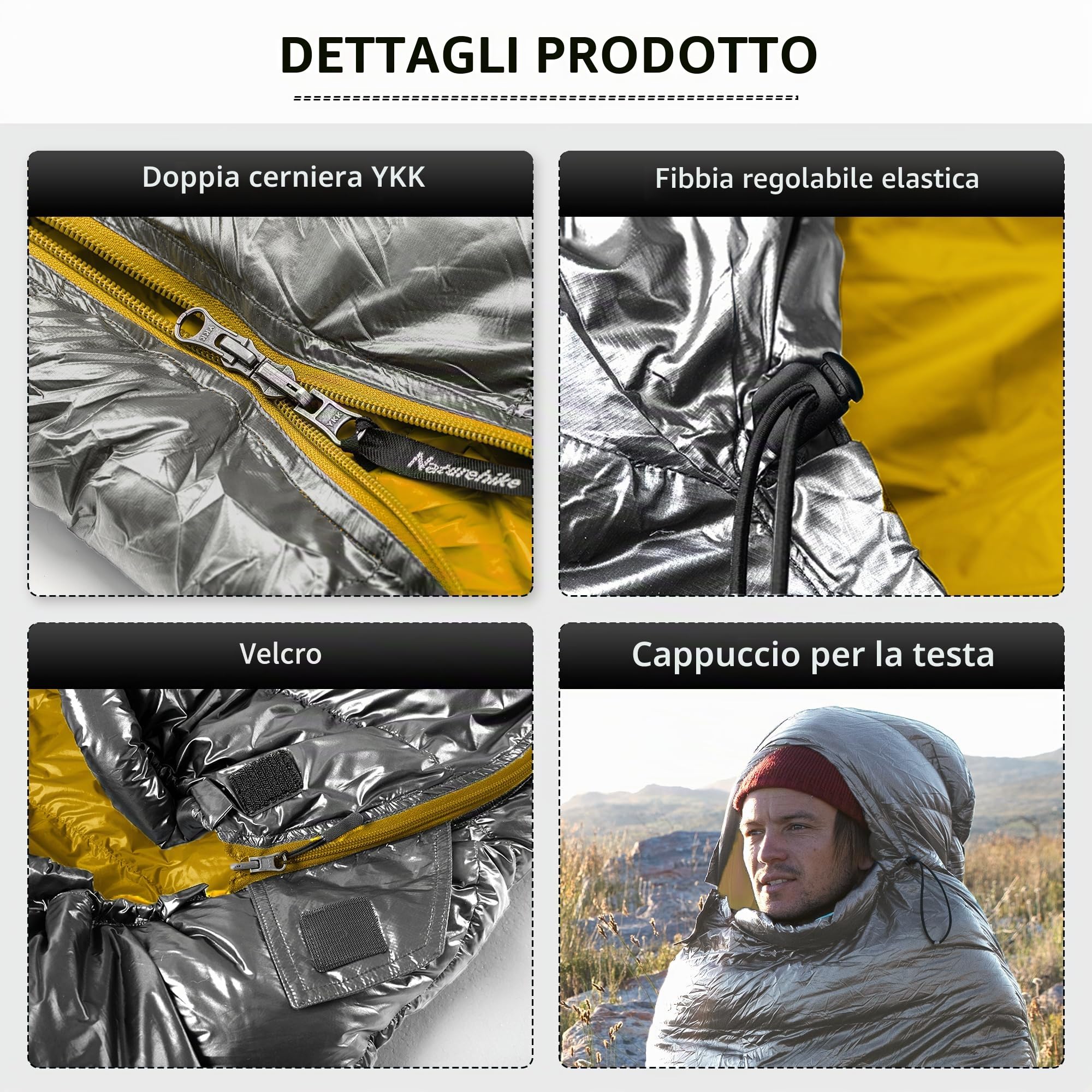 Naturehike Sacco a Pelo In Piuma d'Oca 750FP Sacco a Pelo In Piuma d'Oca Invernale Caldo 4 Stagioni Sacco a Compressione Speciale Da Campeggio Ultraleggero Portatile