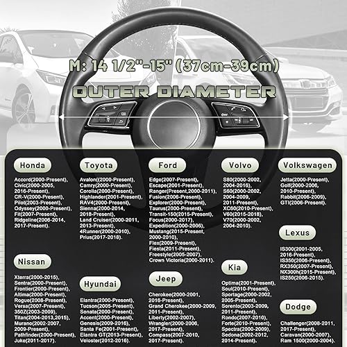 Miniatura 55 de SEG Direct Funda universal para volante de automóvil, de 15 pulgadas, piel de microfibra, color blanco y gris Negro y gris