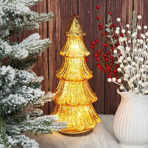 Árbol de Navidad de cristal con temporizador iluminado dorado para árbol de Navidad, decoración de mesa de centro de mesa, repisa, ventana, disponible en Yaxa Guatemala