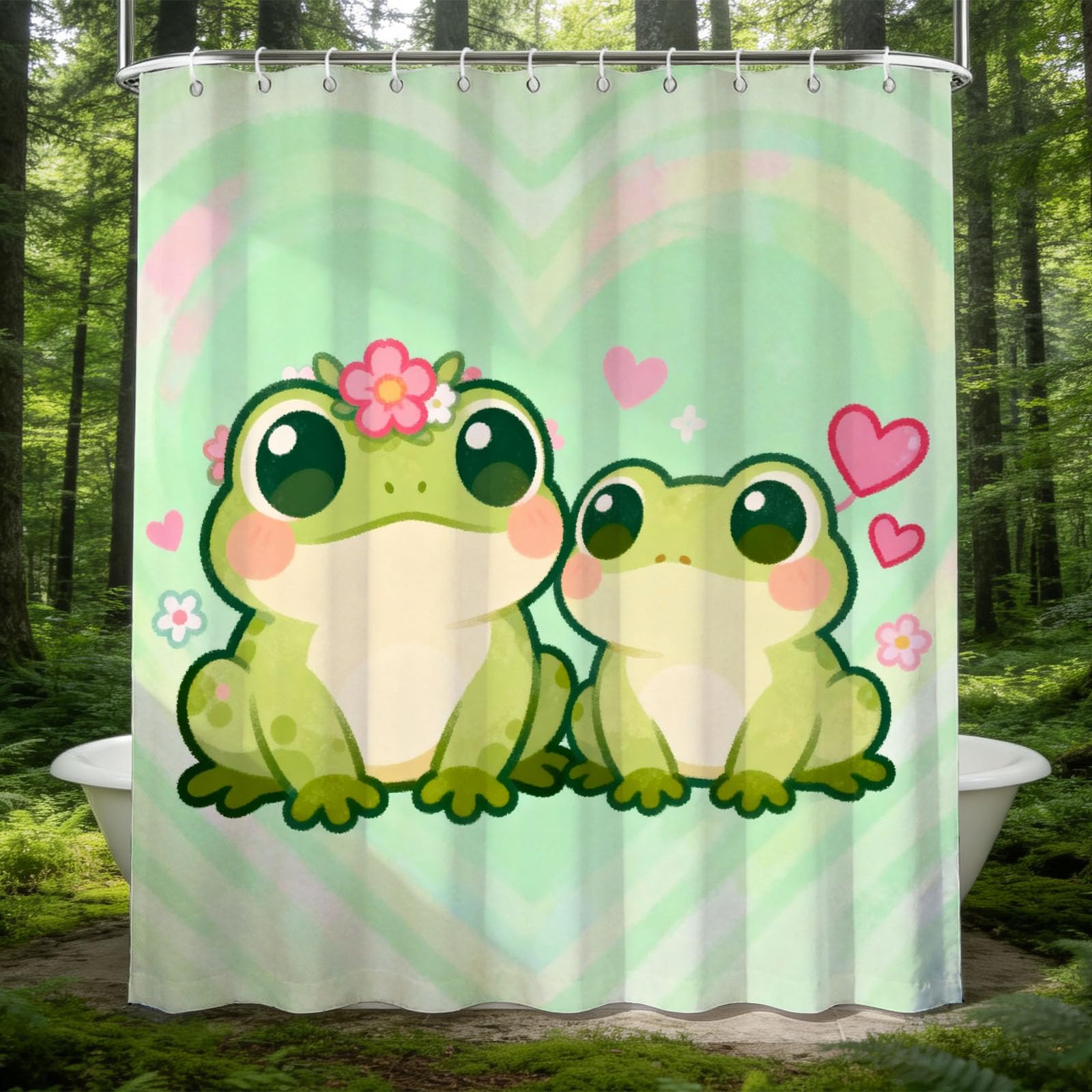 Hongduo 3D Cute Frog Shower Curtain for Stalls Bathtubs Cartoon Bathroom Decor Shower Curtain Set Polyester Fabric Waterproof 180x180cm/71X71 Inch with Hooks