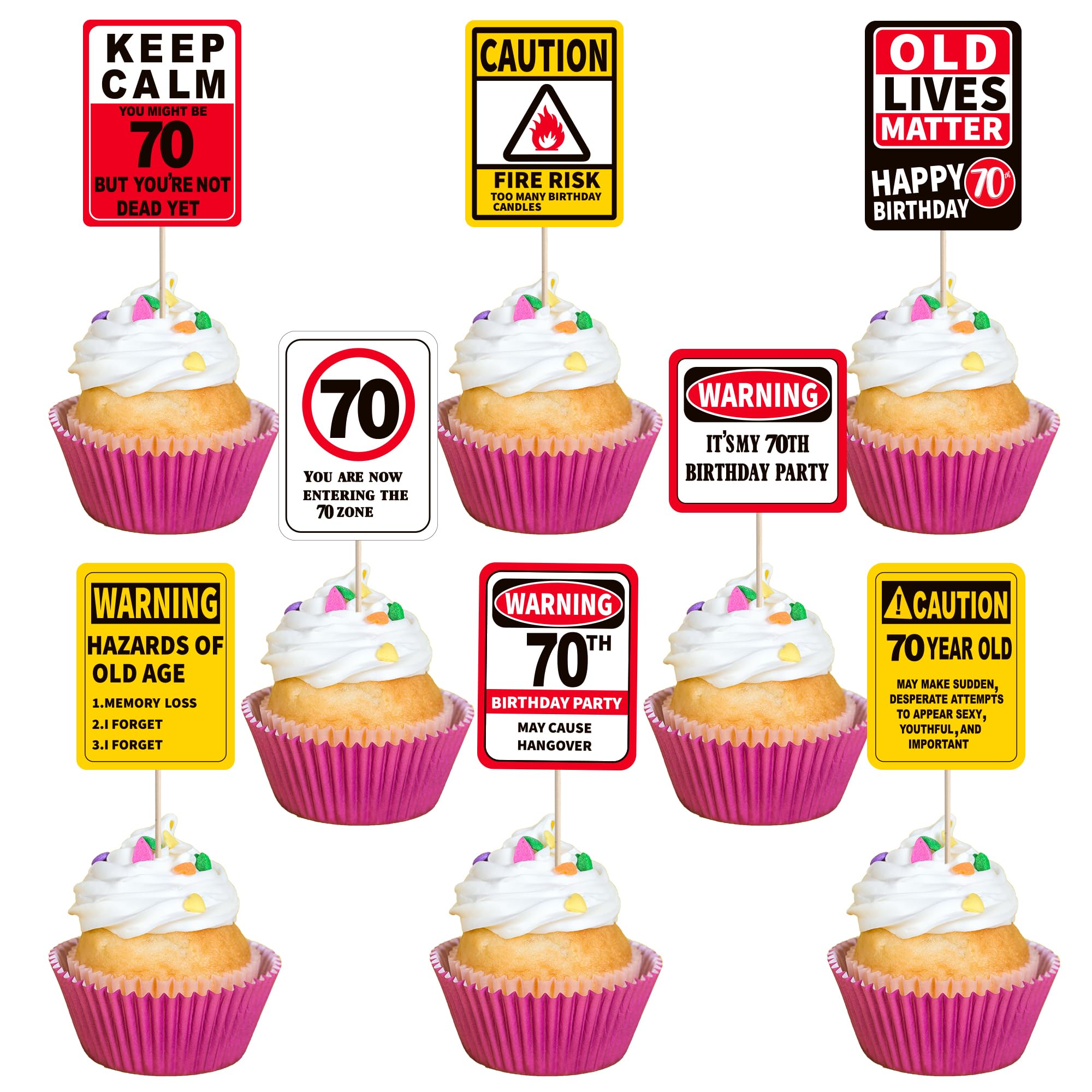 70th Birthday Cupcake Toppers Keep Calm Cheers to 70 Years Cupcake Picks Hazard Of Old Age It's My 70th Birthday Cake Decorations for Old Lives Matter Birthday Party Cake Supplies