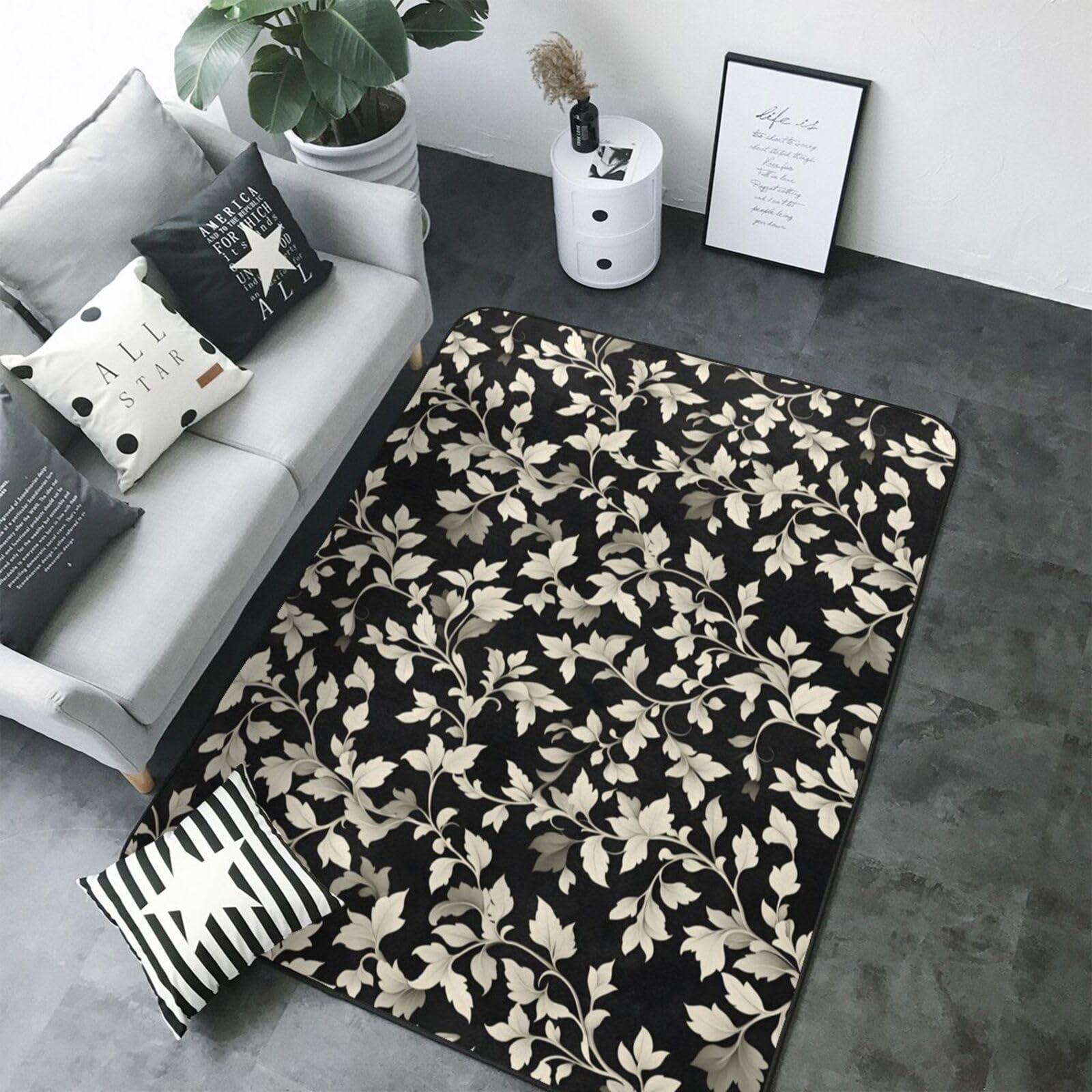 Tapis vintage imprimé feuilles beiges pour créer un coin douceur dans la chambre d'enfant
