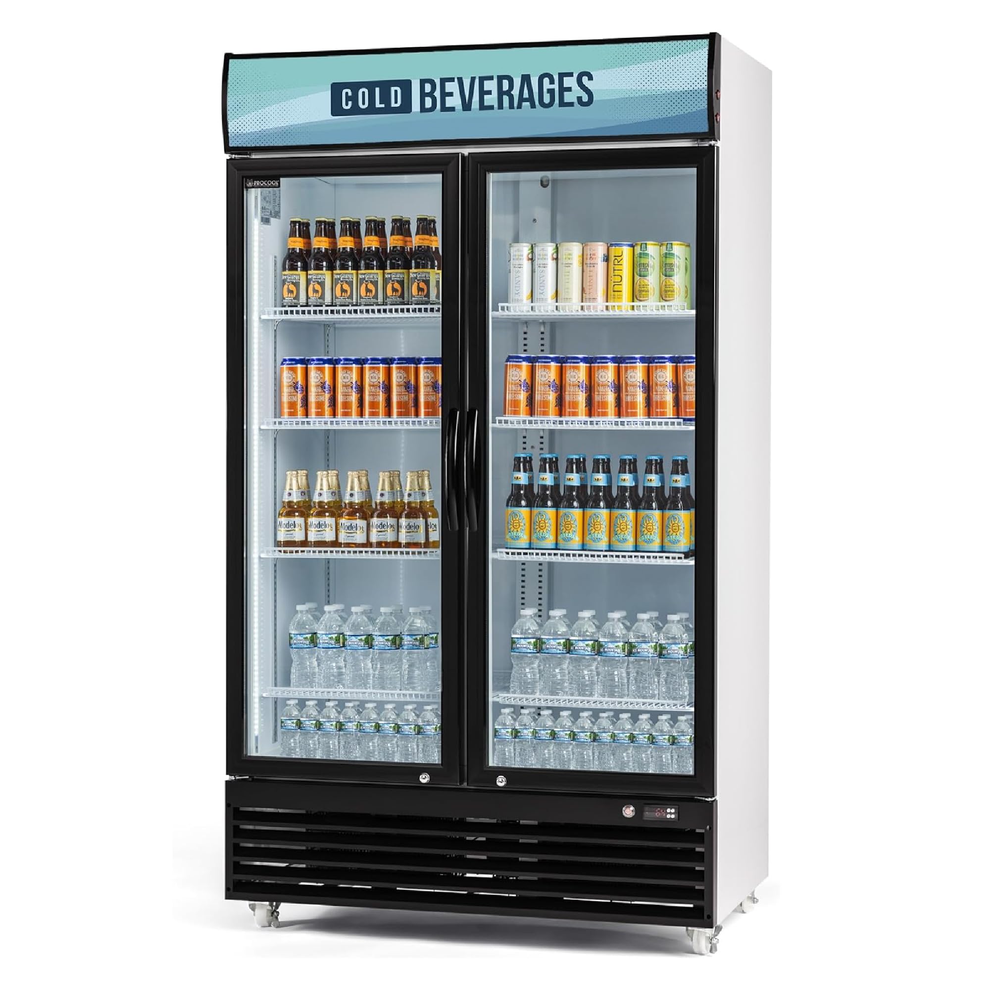 Procool White Display Refrigerator, 35.3 CuFt, 2 Door, Cold Beverages Sign