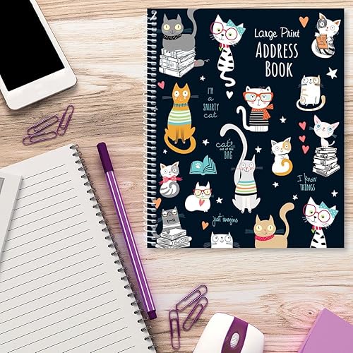 Miniatura 5 de Smarty Cats - Libreta de direcciones con impresión grande 56 páginas grande de 7 x 8-12 pulgadas encuadernado en espiral fácil lectura