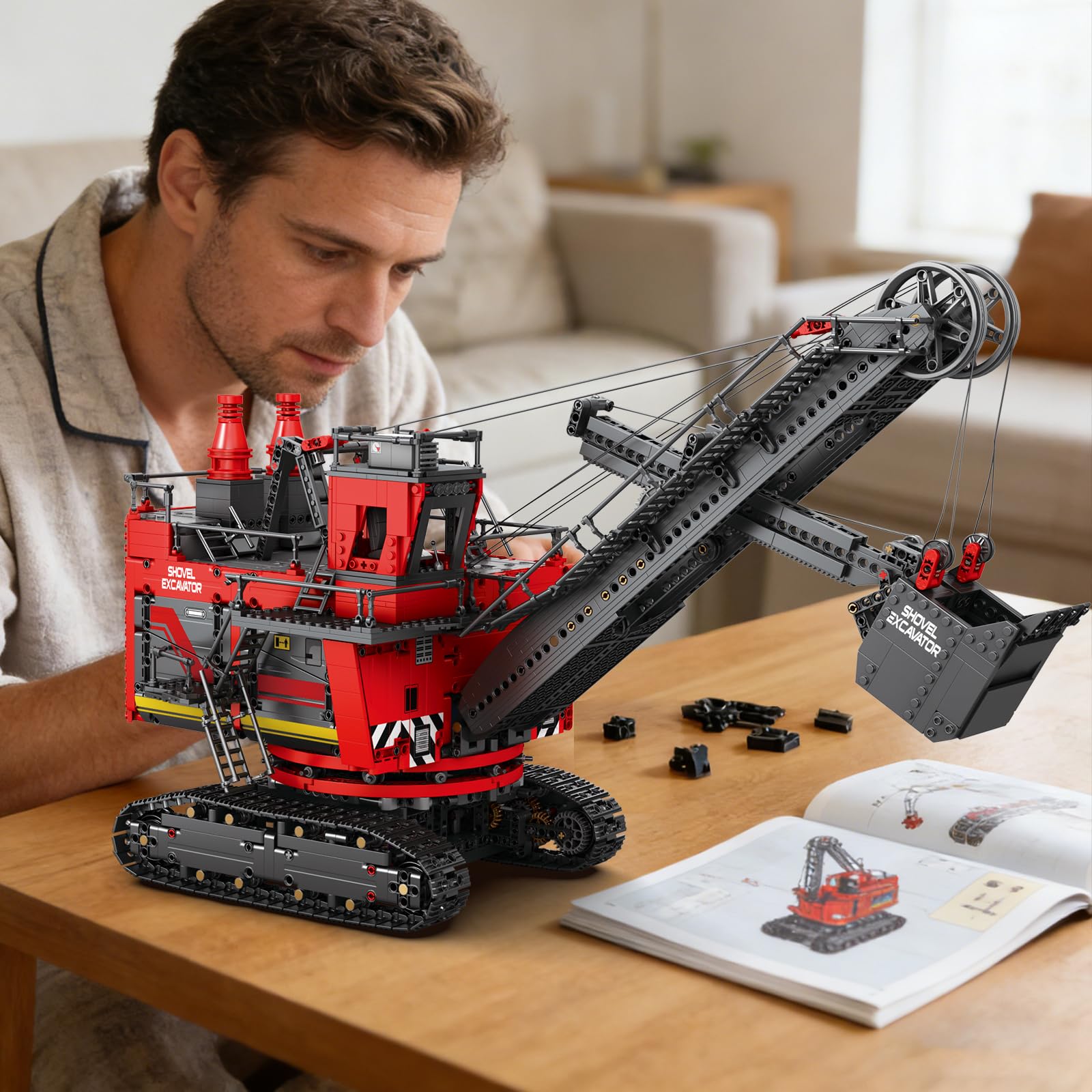 Reobrix RC-Bagger-Bausteinset 22014, App-gesteuerter Bagger-Fahrzeugmodell | Ferngesteuertes Konstruktionsspielzeug,Modell eines Baustellenladers, Geschenke für Erwachsene Kinder ab 14+(2688 Teile)
