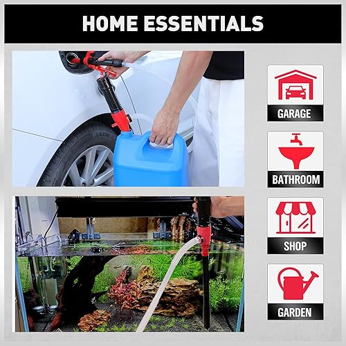 Miniatura 8 de HORUSDY Bomba portátil de transferencia de combustible y agua, bomba de sifón automática de 2.2 GPM para lata de gas y tanque, líquido de mano (rojo)